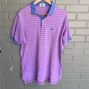 Vintage Lacoste Collection 80s Pink Teal Purple Shirt with Tennis Tails L